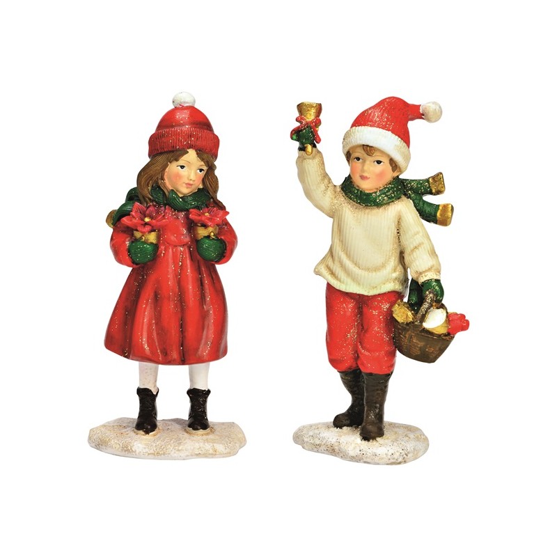 1299 Winterkind mit Blumen aus Steinharz