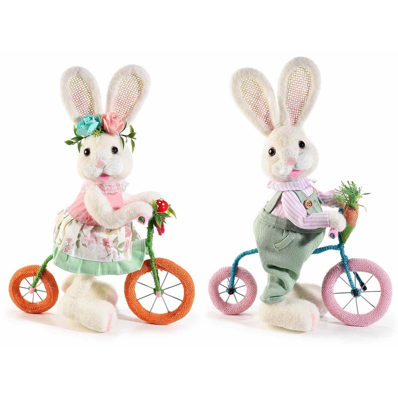 1524 Lapin de Pâques en paille avec vélo