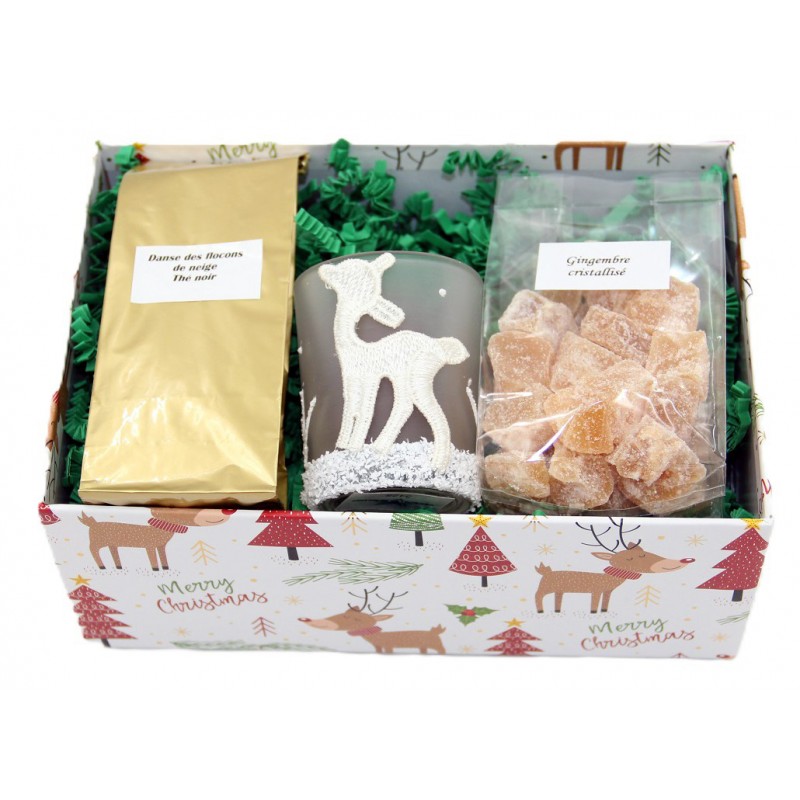 7645C Boîte cadeaux avec photophore, bougie parfumée et 50g et thé