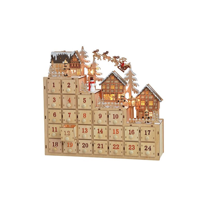 5352 Calendrie de l\'Avent scène d\'hiver en bois avec LED