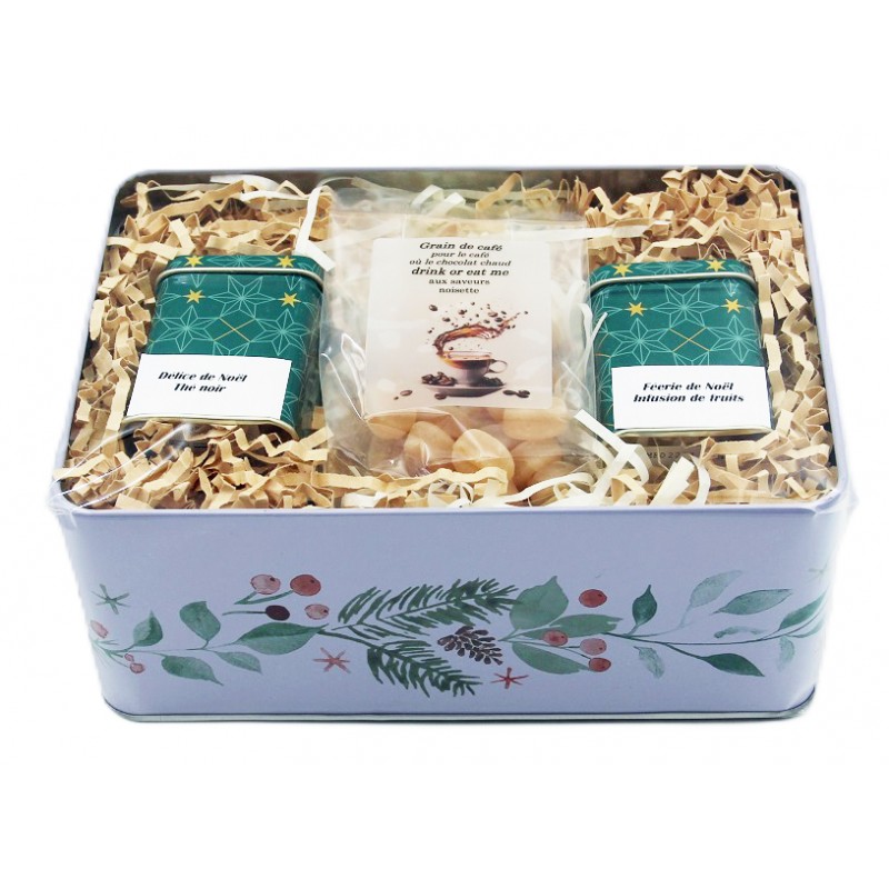 2073B Coffret cadeaux avec thé et \"graines de café\"
