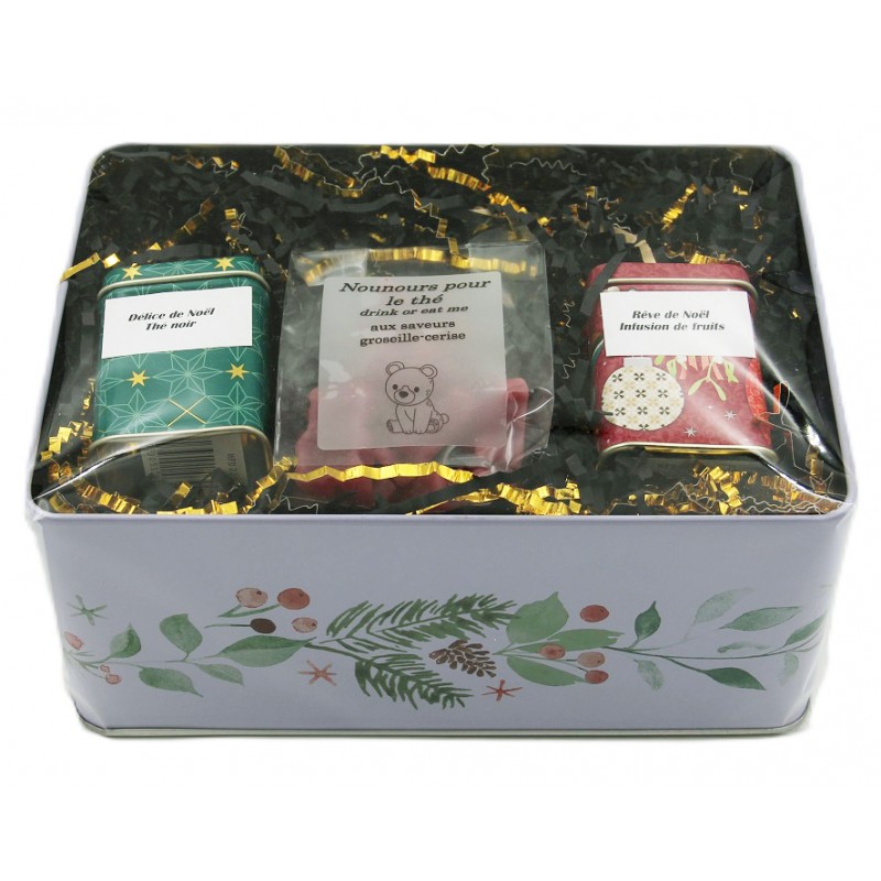 2073C Coffre cadeaux avec 2 boîtes de thé et nounours pour le thé
