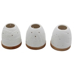 1962 Photophore en porcelaine avec socle en bois