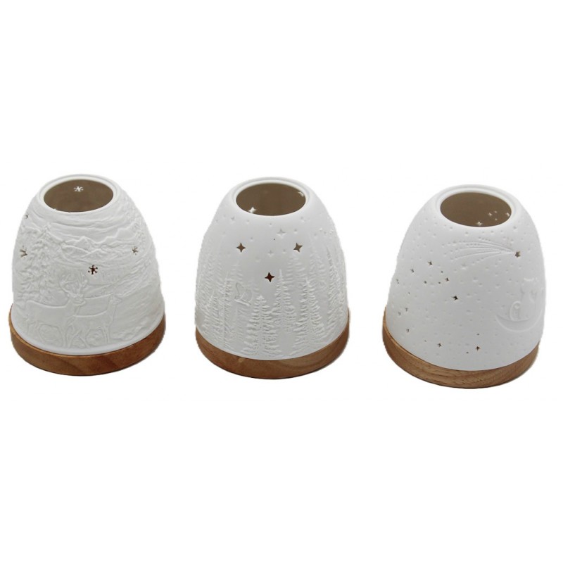 1962 Photophore en porcelaine avec socle en bois