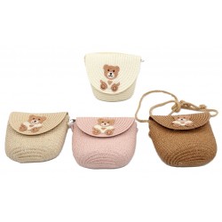 2541 Sac à main fille en paille avec ours