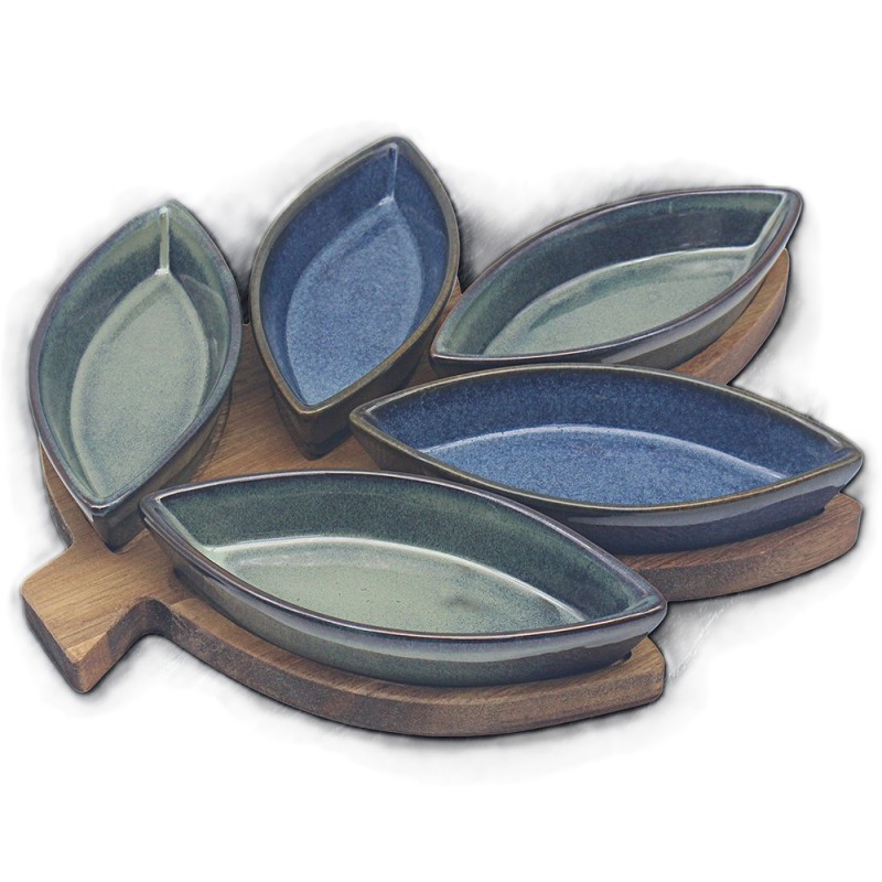 2593 Apéro set en céramique et bois