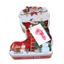 1933A Boîte en métal botte de Noël avec sucre d'orges