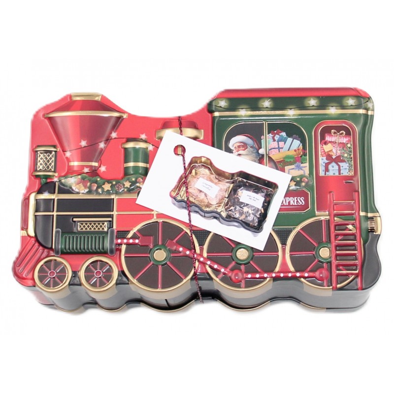1934D Boîte en métal train de Noël avec thé et gingembre