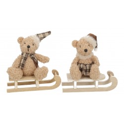 2709 Ours en textile sur luge en bois