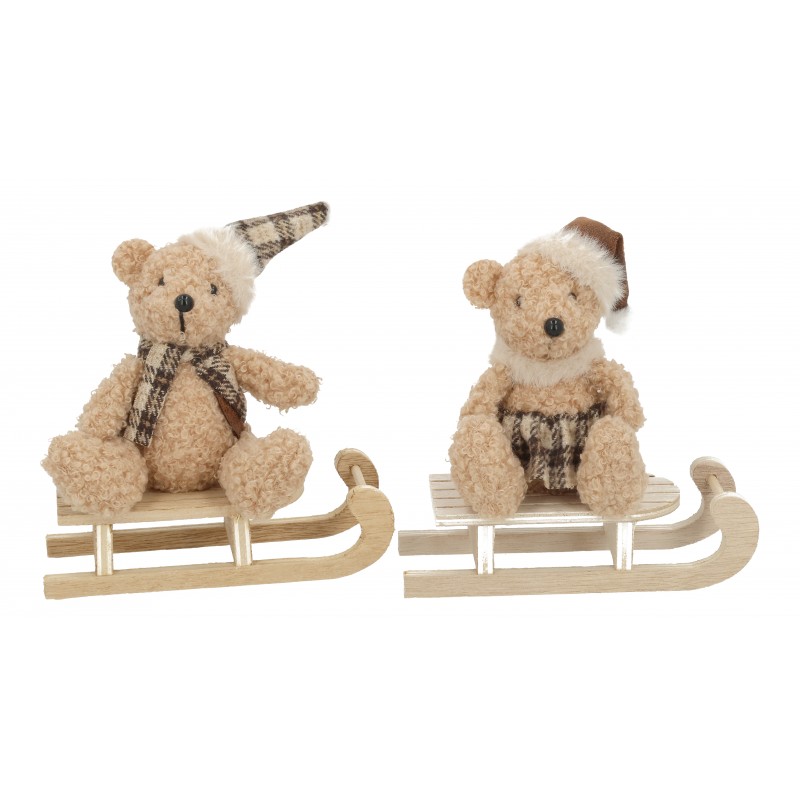 2709 Ours en textile sur luge en bois