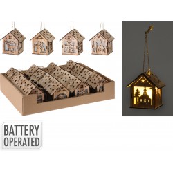 2785 Pendentif maison en paulownia bois et LED