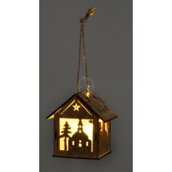 2785 Pendentif maison en paulownia bois et LED