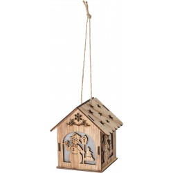 2785 Pendentif maison en paulownia bois et LED