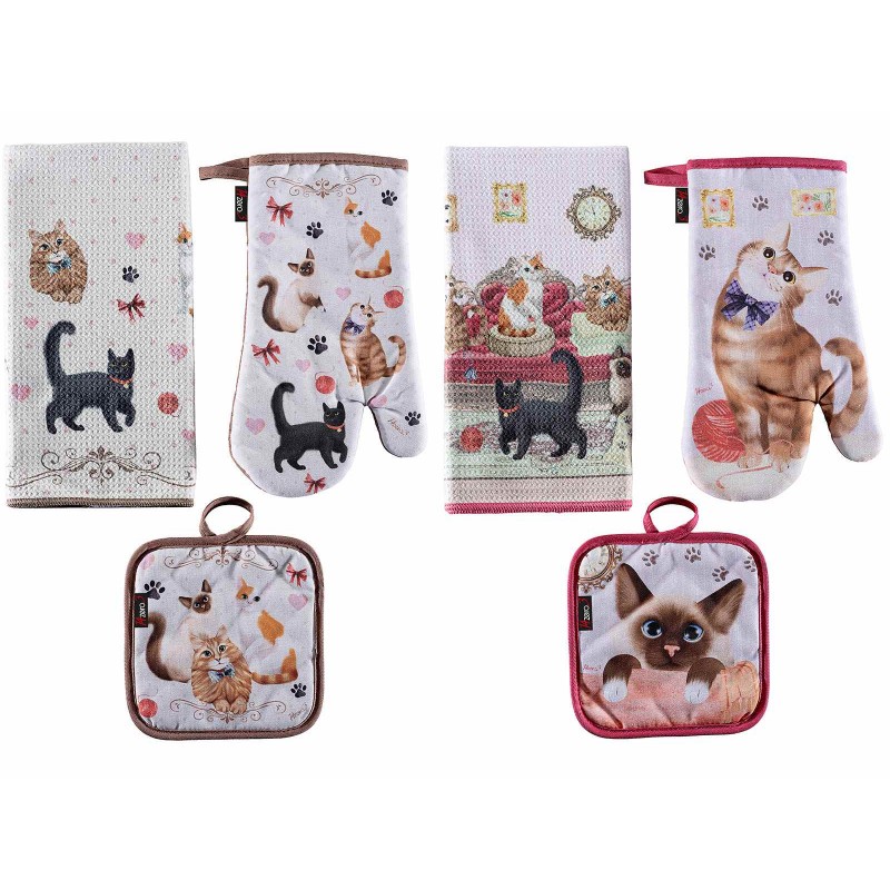 3098 Set avec linge de cuisine, gant de cuisine et manique